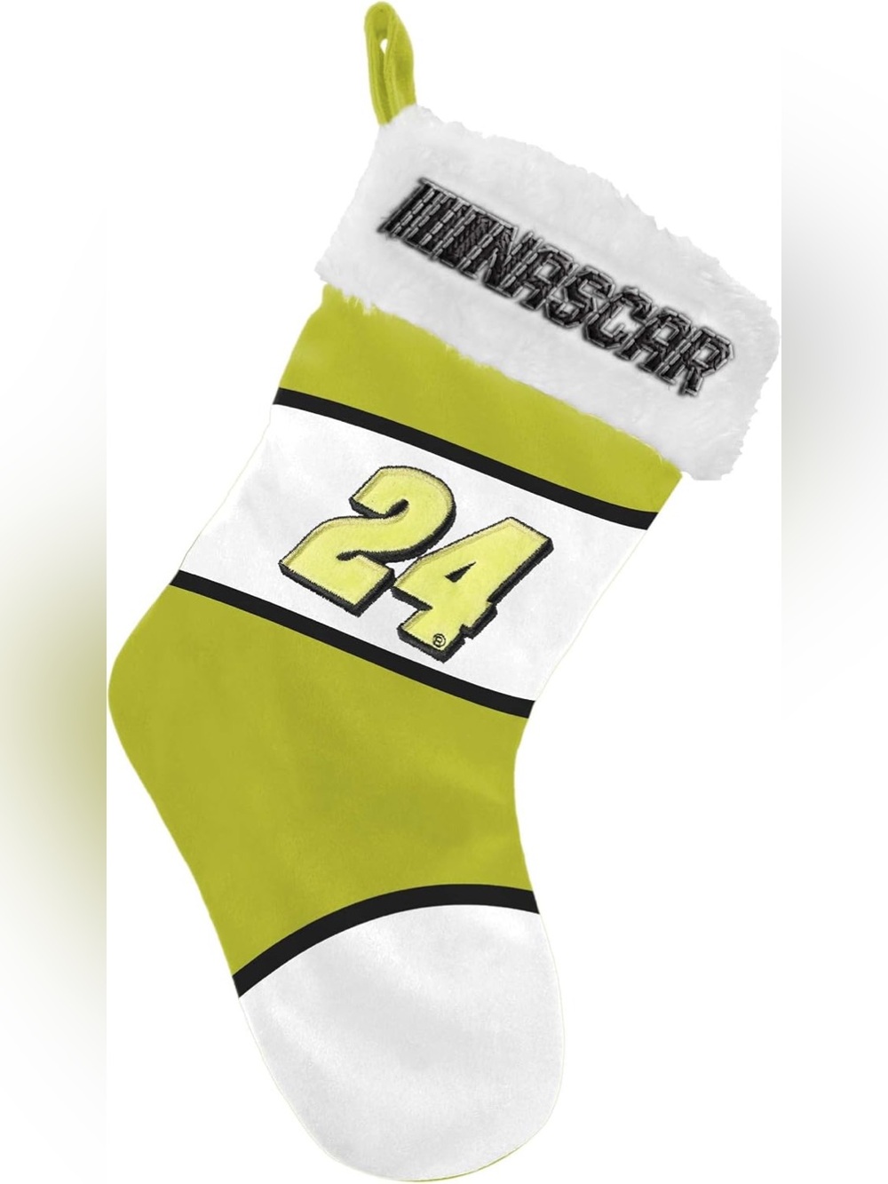 NWT Nascar Lime Green and White Racing‎ Stocking with '24' Applique W10